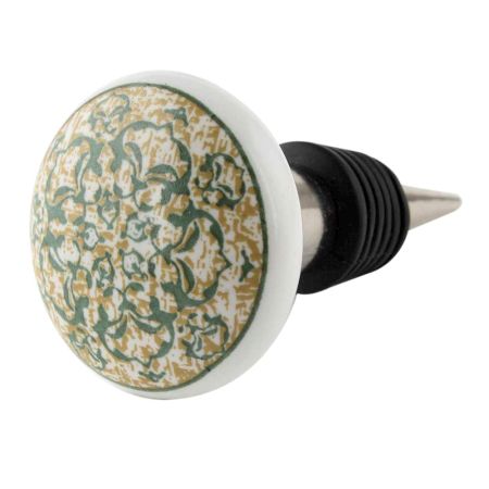 Green Floral Flat Ceramic Wine Bottle Stopper